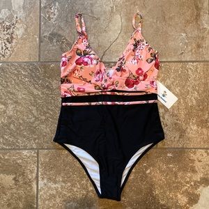 NWT Floral Colorblock One-Piece